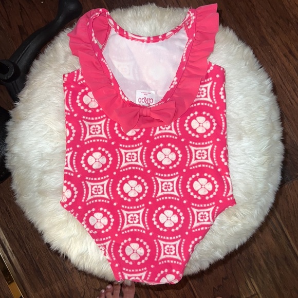 Circo pink & white ruffle one piece kids swimsuit size 18 months 18M little girl - Picture 2 of 5